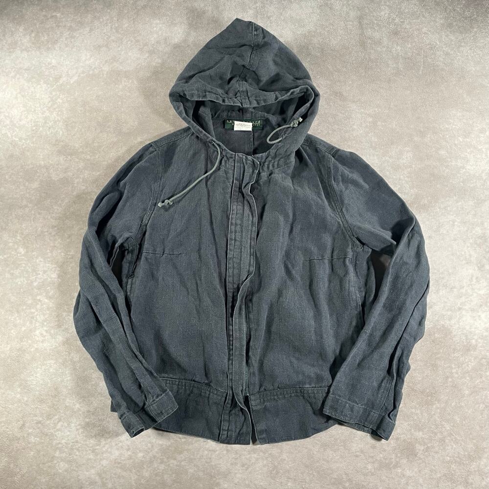 Women’s Harve Benard by Benard Holtzman Navy Blue %100 Linen Light Hooded Jacket